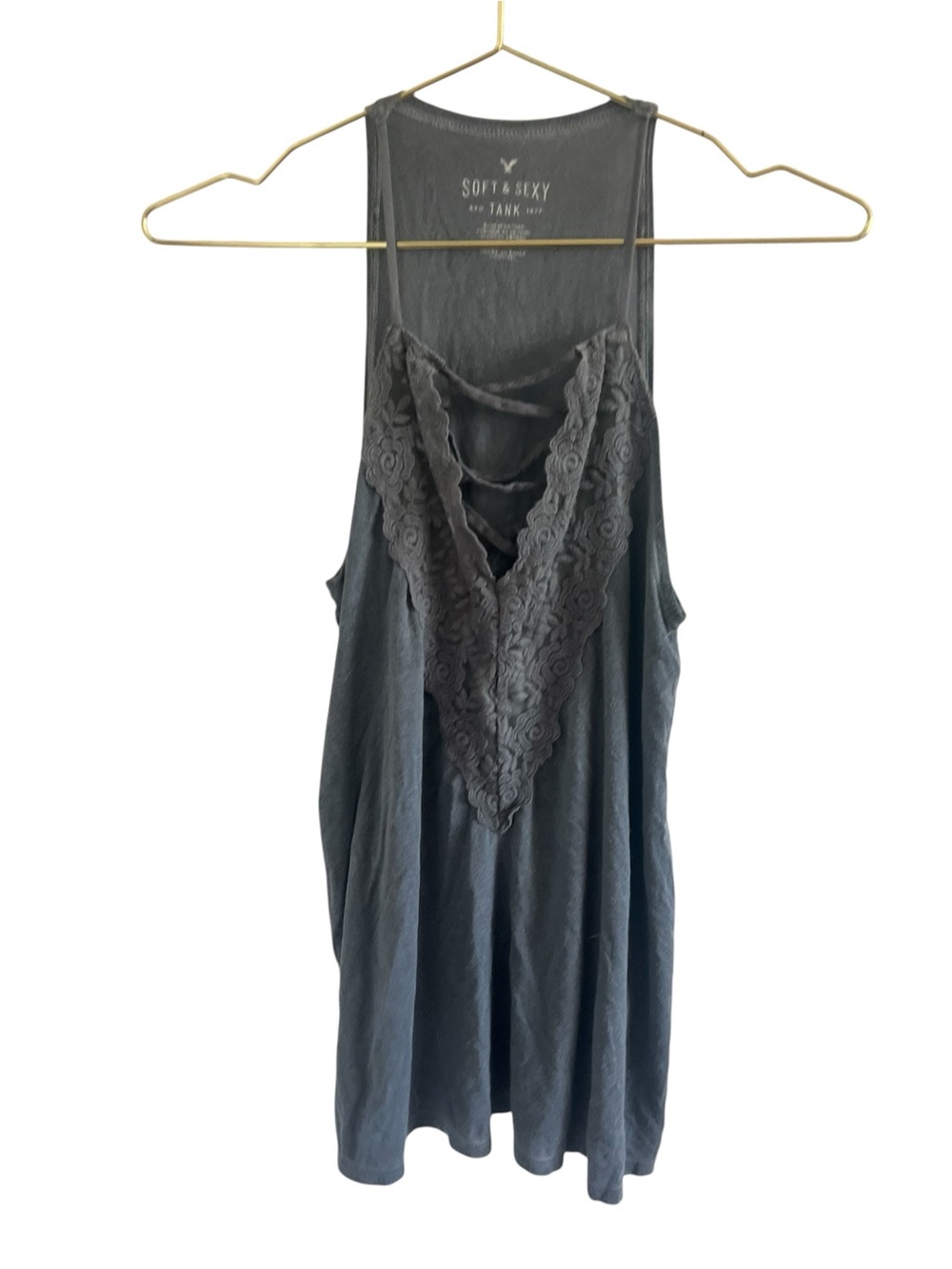 AEO Soft & Sexy Lace-Trim Strappy Tank Top in Charcoal - Picture 2 of 4